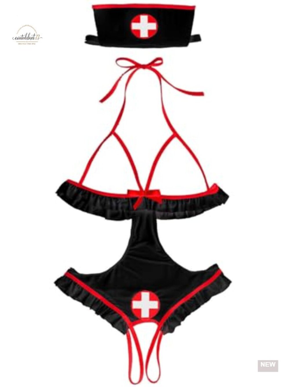 Sexy Nurse Lingerie Costume for Women 2pc Set with Headband, Halloween Role Play